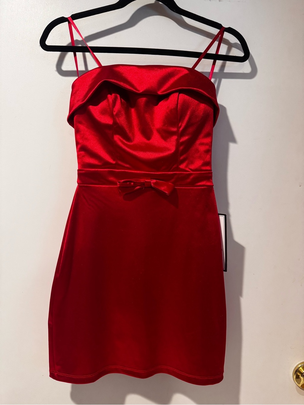 Red Satin Mini Dress with Bow Waist